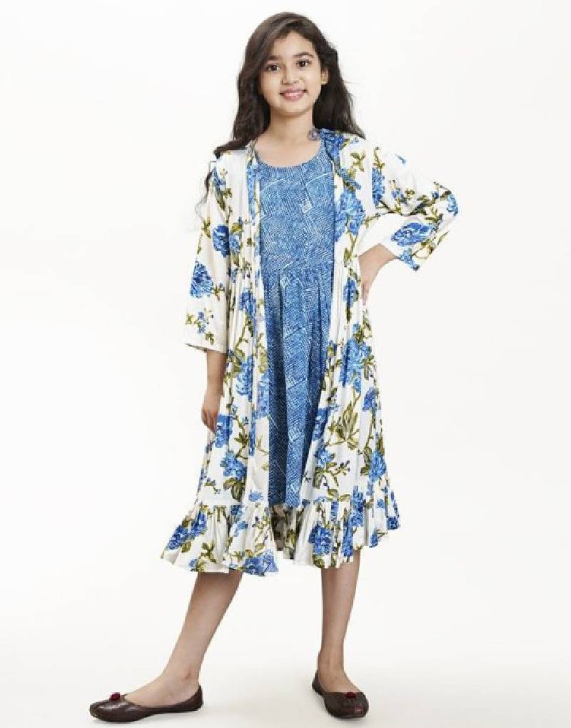Girls floral embroidered satin fit & flare dress