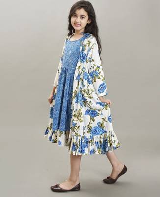 Girls floral embroidered satin fit & flare dress 3