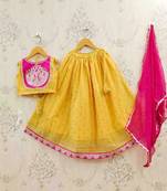 Girls embroidered tie and dye semi-stitched lehenga & blouse with dupatta