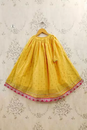 Girls embroidered tie and dye semi-stitched lehenga & blouse with dupatta