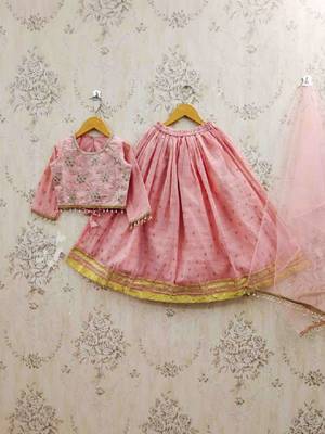 Girls peach sequinned tie and dye ready to wear lehenga & blouse with dupatta 1
