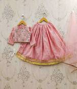 Girls peach sequinned tie and dye ready to wear lehenga & blouse with dupatta