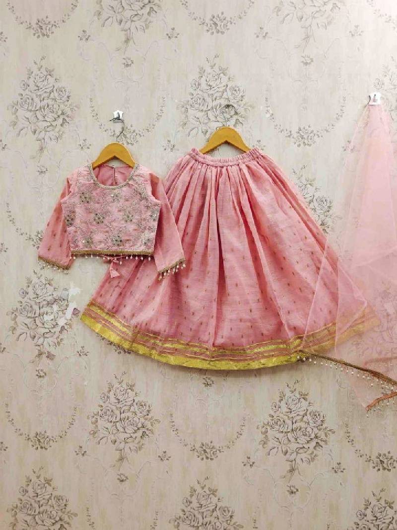 Girls peach sequinned tie and dye ready to wear lehenga & blouse with dupatta