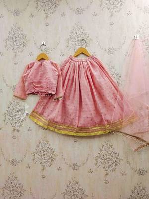 Girls peach sequinned tie and dye ready to wear lehenga & blouse with dupatta 3