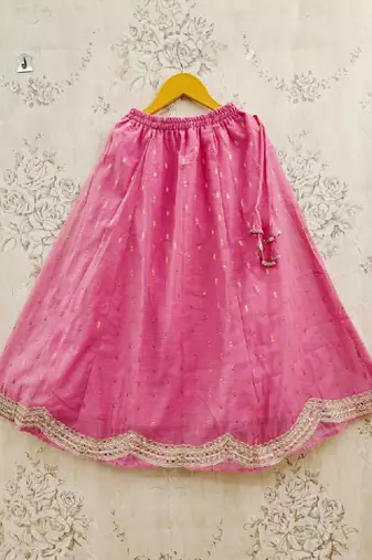 Girls embroidered tie and dye semi-stitched lehenga & blouse with dupatta