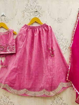 Girls embroidered tie and dye semi-stitched lehenga & blouse with dupatta 4