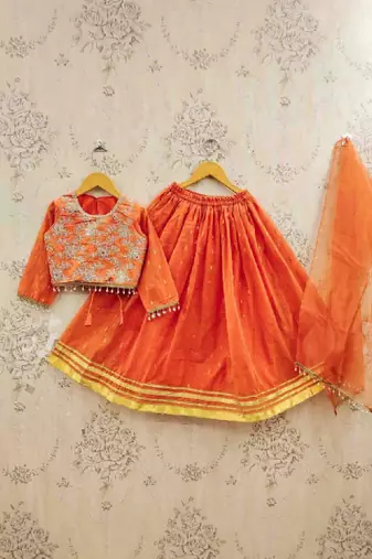 Girls embellished sequinned tie and dye ready to wear lehenga & blouse with dupatta