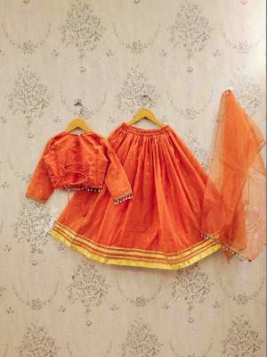 Girls embellished sequinned tie and dye ready to wear lehenga & blouse with dupatta 2