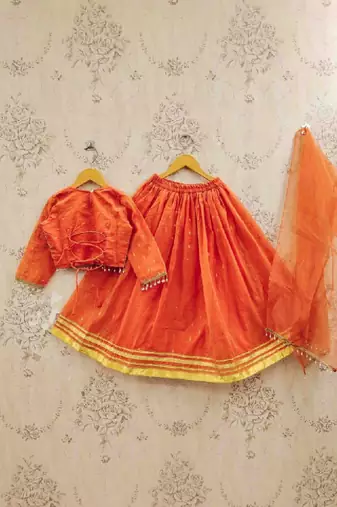 Girls embellished sequinned tie and dye ready to wear lehenga & blouse with dupatta