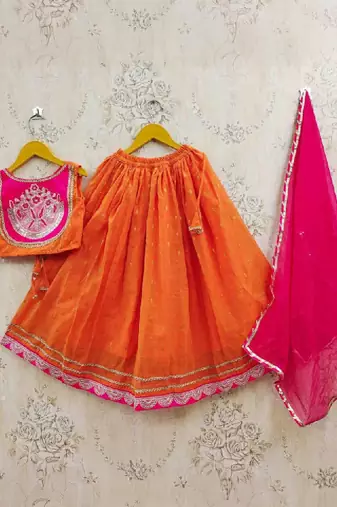 Girls embroidered tie and dye ready to wear lehenga & blouse with dupatta