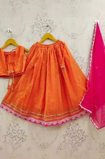 Girls embroidered tie and dye ready to wear lehenga & blouse with dupatta