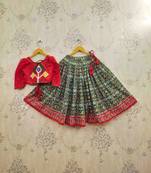 Girls embroidered thread work ikat ready to wear lehenga &