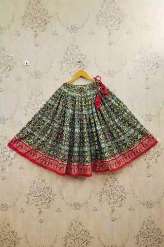 Girls embroidered thread work ikat ready to wear lehenga &