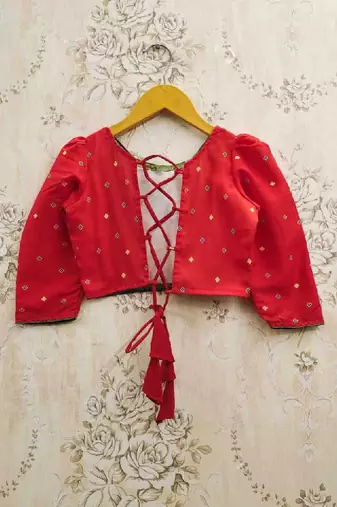 Girls embroidered thread work ikat ready to wear lehenga &