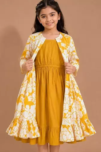 Printed round neck a-line ethnic dresses