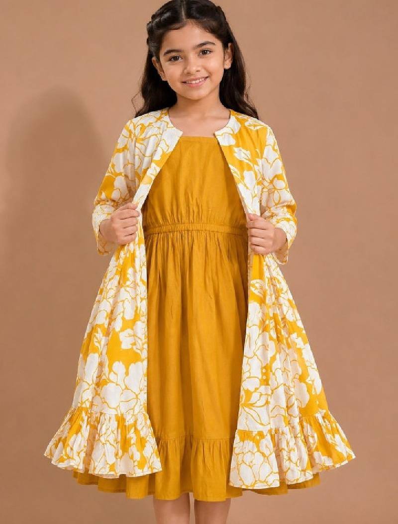 Printed round neck a-line ethnic dresses