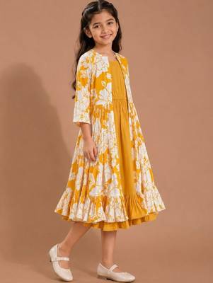 Printed round neck a-line ethnic dresses 2