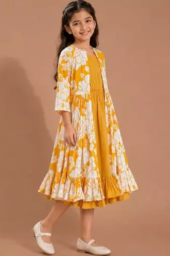 Printed round neck a-line ethnic dresses