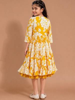 Printed round neck a-line ethnic dresses 3
