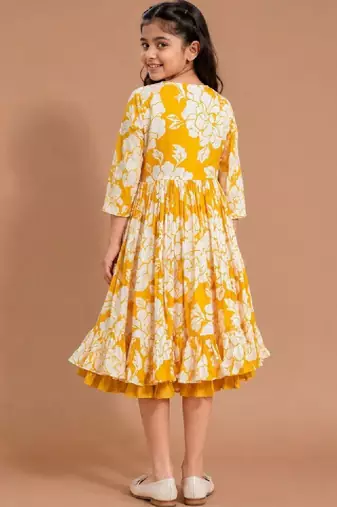 Printed round neck a-line ethnic dresses