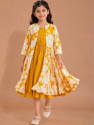 Printed round neck a-line ethnic dresses 4
