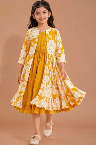 Printed round neck a-line ethnic dresses