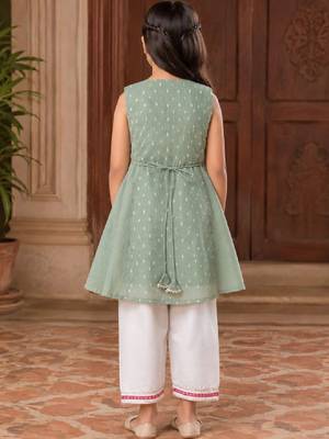 Girls ethnic motifs printed angrakha chanderi cotton kurti with trousers 3