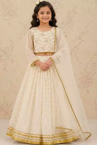 Girls embroidered thread work ready to wear lehenga & blouse with dupatta