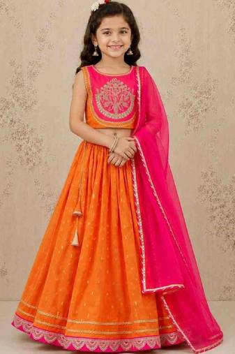 Girls embroidered thread work ready to wear lehenga & blouse with dupatta