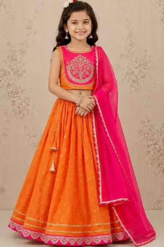 Girls embroidered thread work ready to wear lehenga & blouse with dupatta
