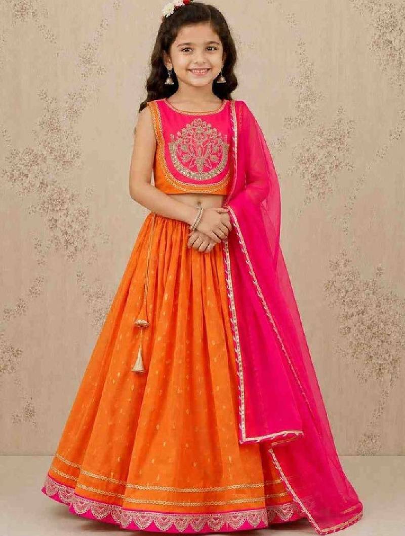 Girls embroidered thread work ready to wear lehenga & blouse with dupatta