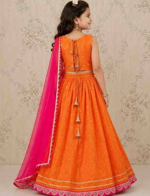 Girls embroidered thread work ready to wear lehenga & blouse with dupatta 2