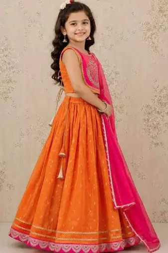Girls embroidered thread work ready to wear lehenga & blouse with dupatta