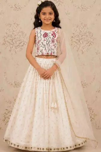 Girls embroidered mirror work ready to wear lehenga & blouse with dupatta