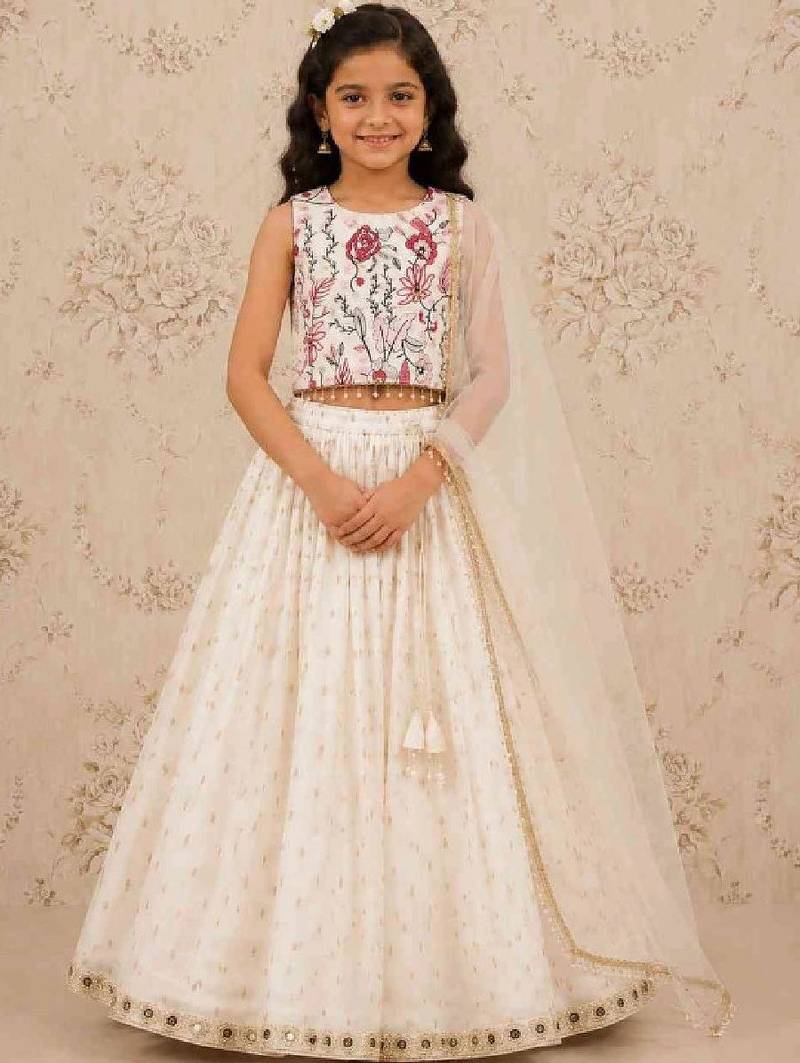 Girls embroidered mirror work ready to wear lehenga & blouse with dupatta