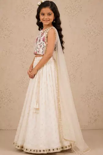 Girls embroidered mirror work ready to wear lehenga & blouse with dupatta