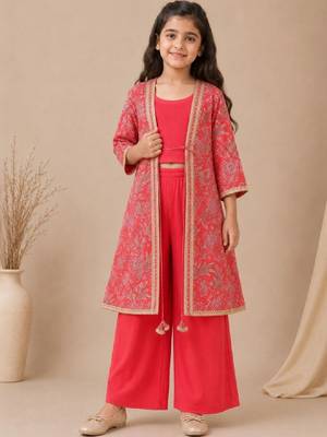 Girls floral printed regular pure cotton top with palazzos 1