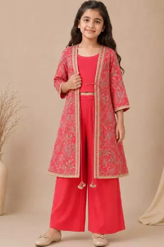 Girls floral printed regular pure cotton top with palazzos