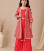 Girls floral printed regular pure cotton top with palazzos