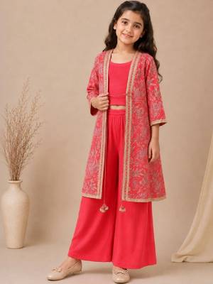 Girls floral printed regular pure cotton top with palazzos 2
