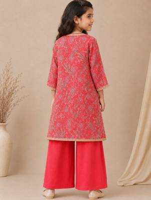 Girls floral printed regular pure cotton top with palazzos 3