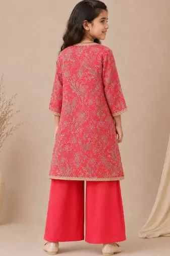 Girls floral printed regular pure cotton top with palazzos