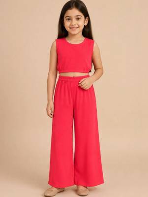 Girls floral printed regular pure cotton top with palazzos 4