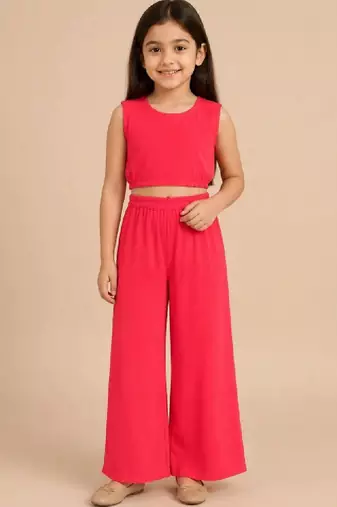 Girls floral printed regular pure cotton top with palazzos