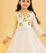 Girls floral embroidered angrakha thread work chanderi cotton kurta with sharara & with