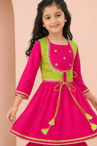 Girls empire thread work pure cotton kurta with sharara