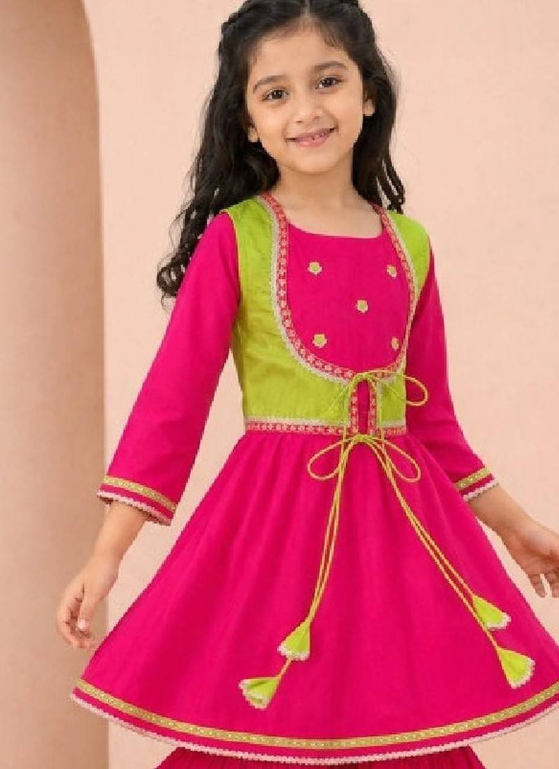 Girls empire thread work pure cotton kurta with sharara