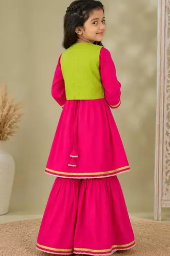 Girls empire thread work pure cotton kurta with sharara
