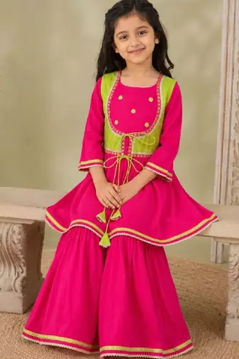 Girls empire thread work pure cotton kurta with sharara