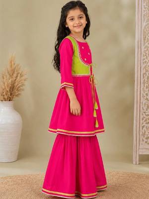 Girls empire thread work pure cotton kurta with sharara 2